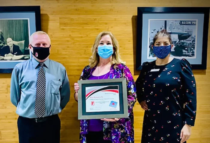 From left: Tim Bowens, DRS Employment Specialist; Tanya Bobo, Alcon Human Resources; Alyce Almond, DRS Employment Services Manager