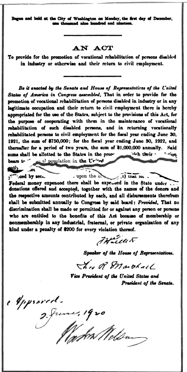 Scanned image of original Smith-Fess Act legislation